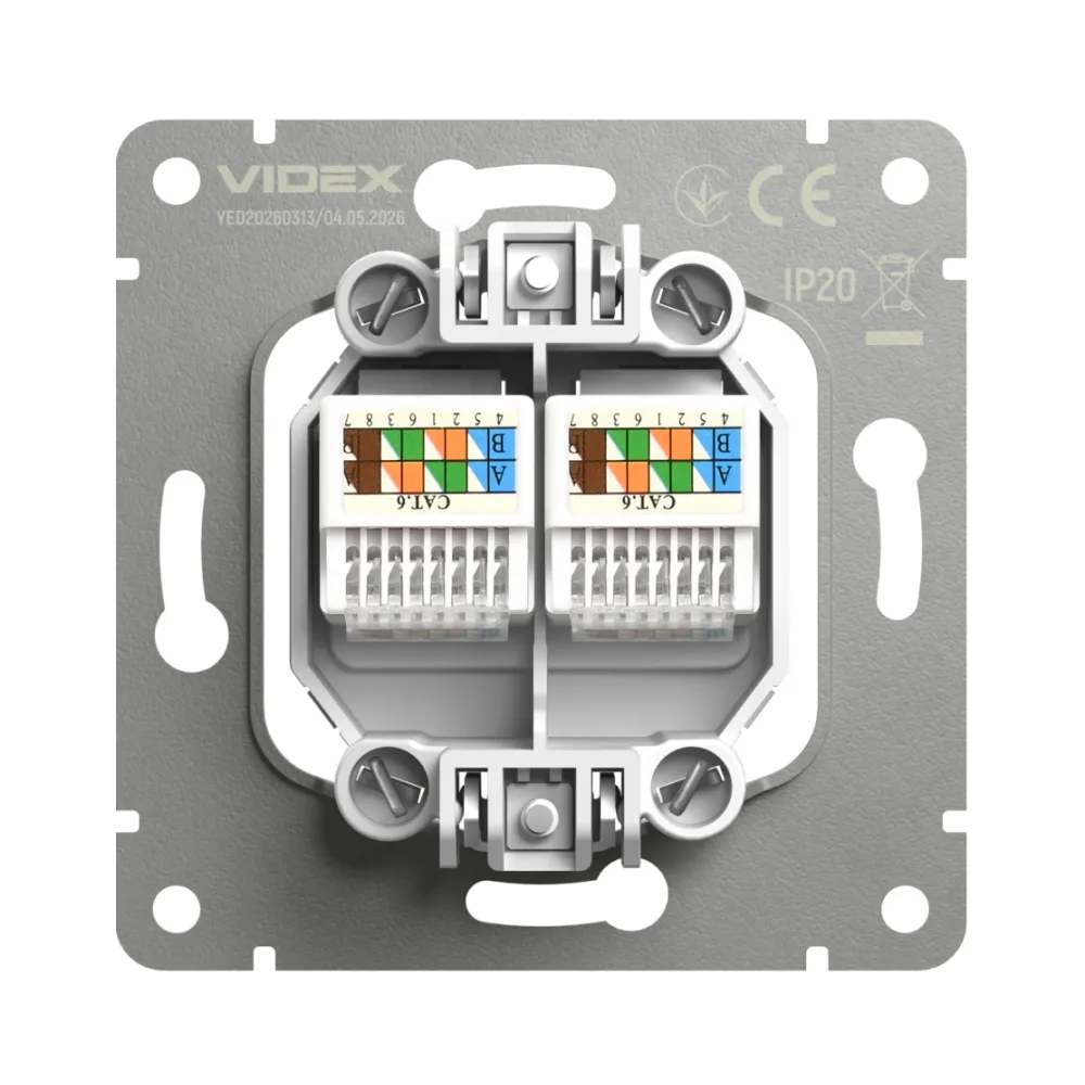 Розетка CAT6e подвійна комп'ютерна вугільно-чорна VIDEX NOTA VF-NT-SK1PC6-BL VF-NT-SK2PC6-BL