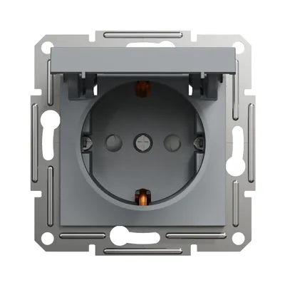 Розетка Schneider Electric Asfora сталь одинарна з заземленням внутрішня з кришкою EPH3100162