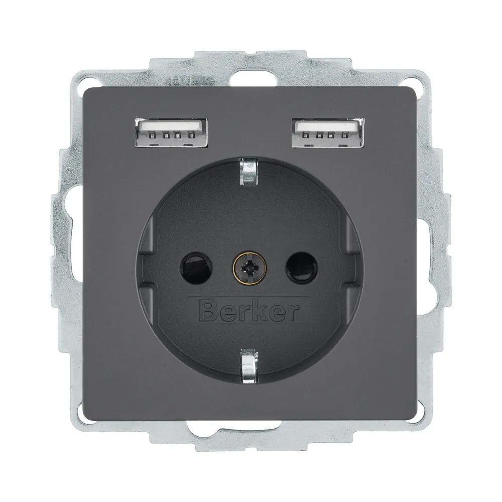 Розетка Berker Q.x з з/к + 2хUSB антрацит 48036086