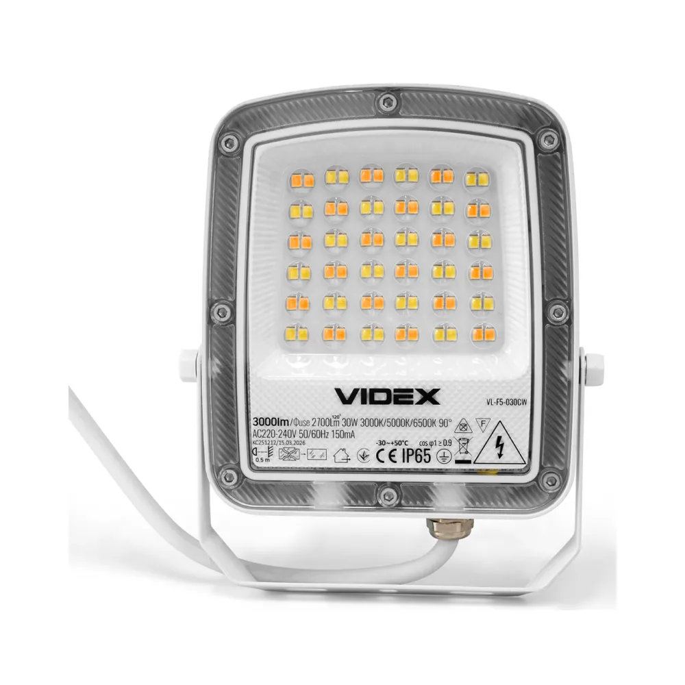 LED прожектор VIDEX 30W 300-5000-6500K Білий VL-F5-030CW