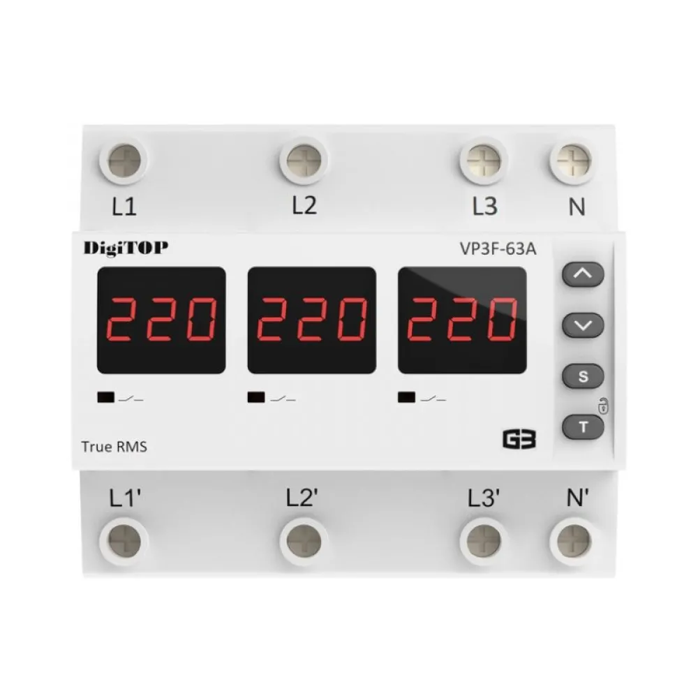 Реле напряжения DigiTOP 63А (max 80A) VP-3F63A M6R