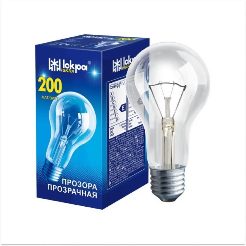 Лампочка накаливания Искра E27 200В Б-230-200-TS-PS65