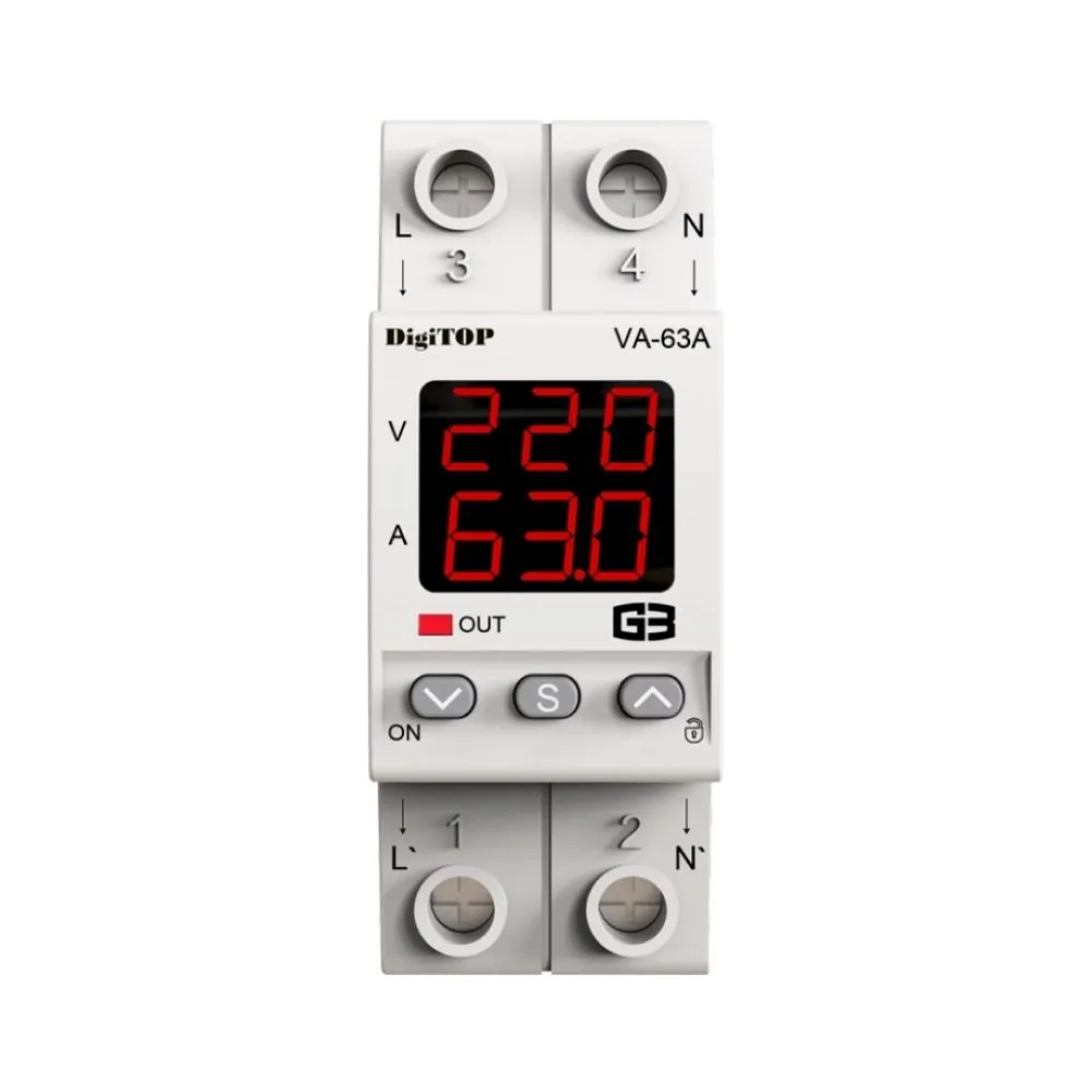 Реле напруги DigiTOP 63А (max 80A) з контролем струму VA-63A M2R