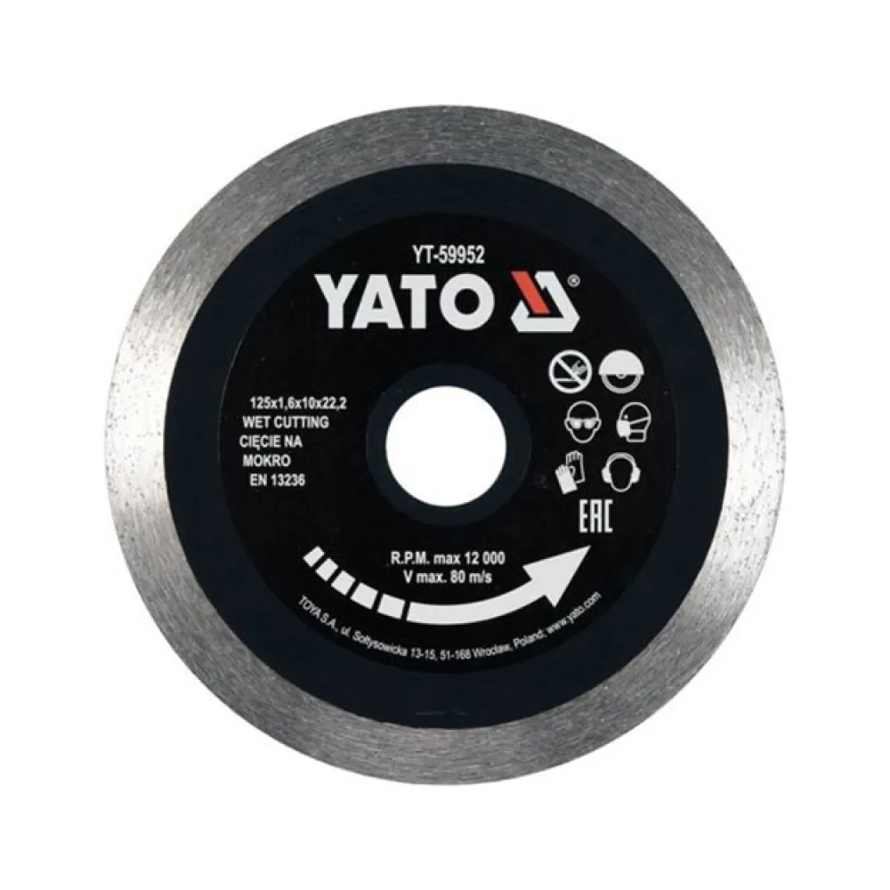 Диск обрезной алмазный YATO по гресу и бетону Ø=125x1.6x10x22.2 мм YT-59952