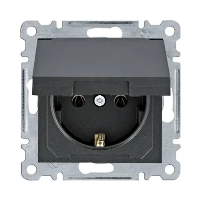 Розетка Hager Lumina чорна з заземленням з кришкою WL1153