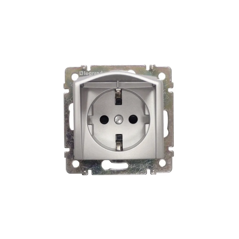 Legrand Valena Classic Розетка 2К+З з кришкою Алюміній 770122