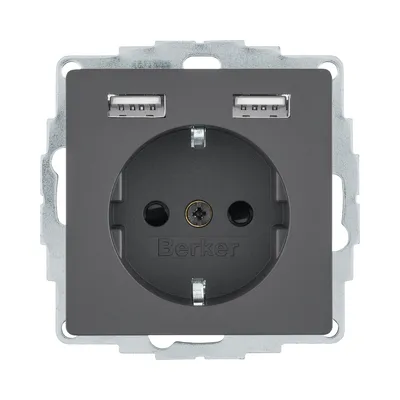 Розетка Berker Q.x з з/к + 2хUSB антрацит 48036086