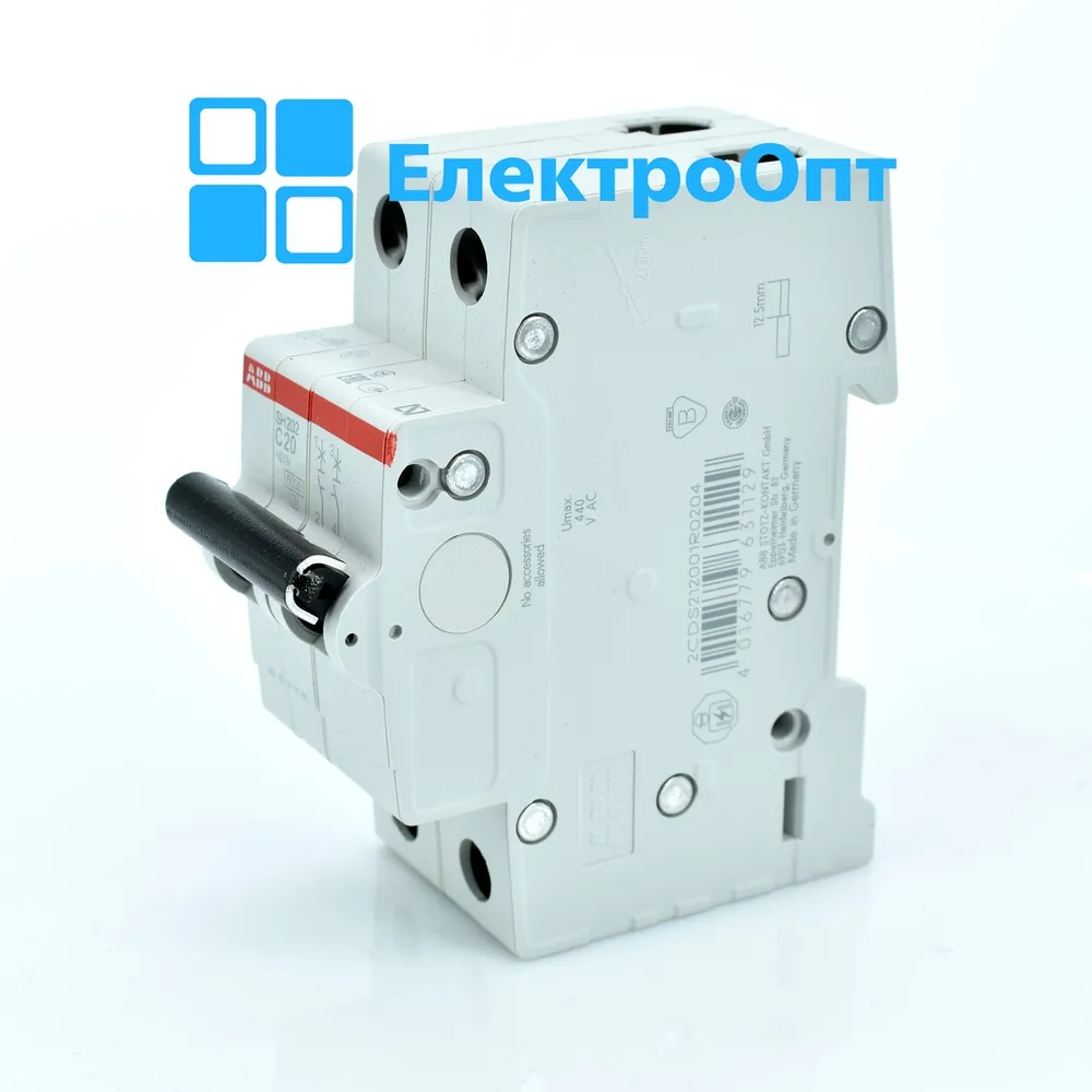 ABB Автоматичний вимикач, 6kA, 2p, SH202-C20
