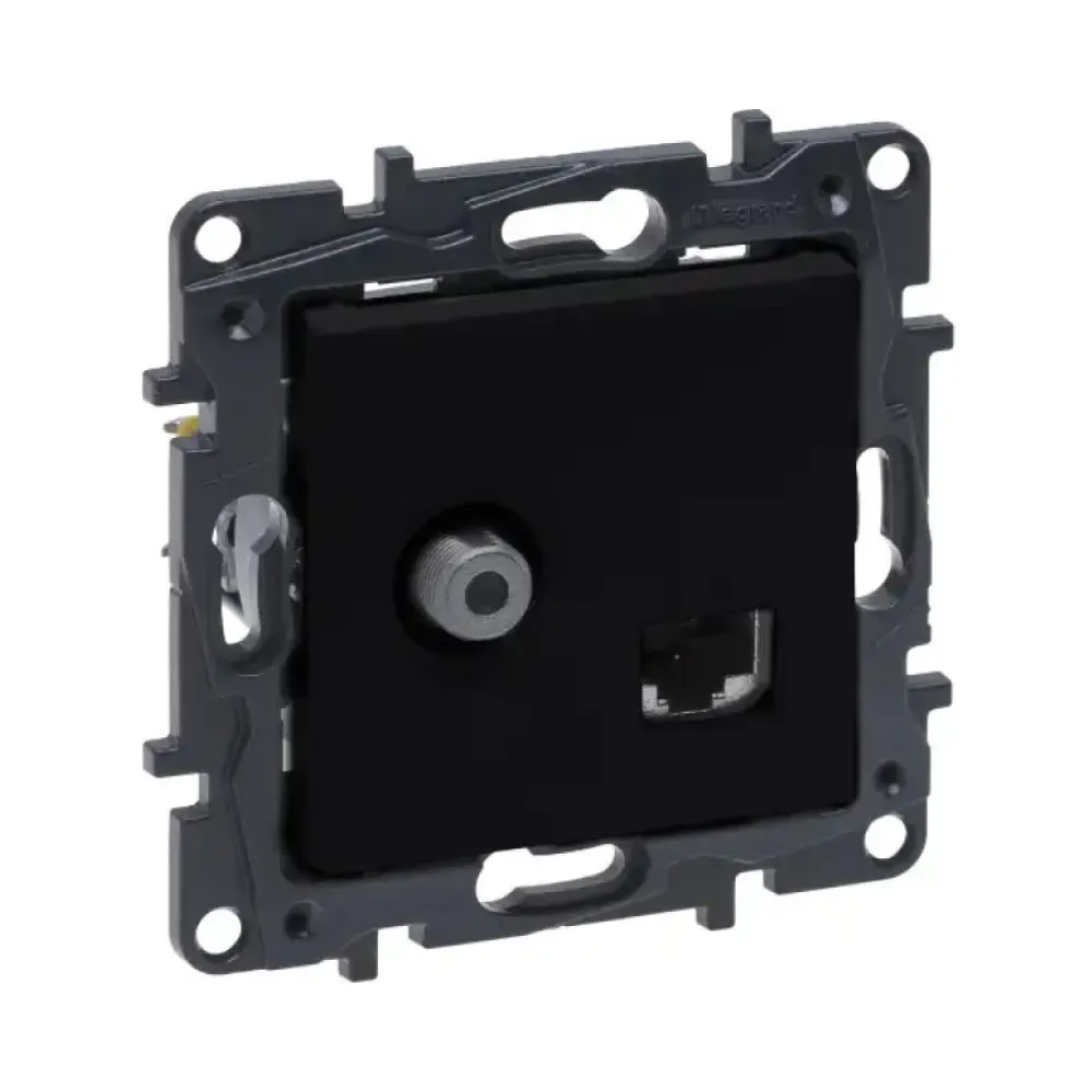 Розетка Legrand Niloe Step комбінована TV тип F та RJ45 CAT6 UTP чорний 863577
