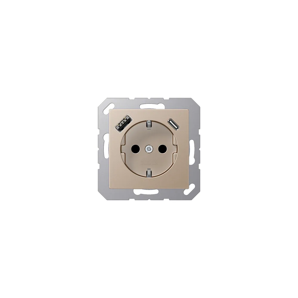 JUNG A Розетка SCHUKO з USB тип AC шампанське A1520-15CACH