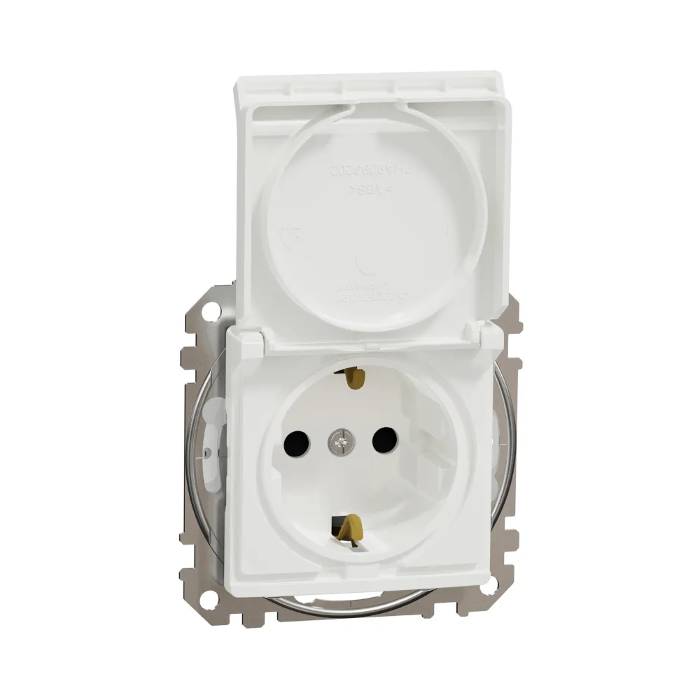 Розетка Schneider Sedna Design 1-а З/К внутр. зі шторками та кришкою IP44 білий SDD211023