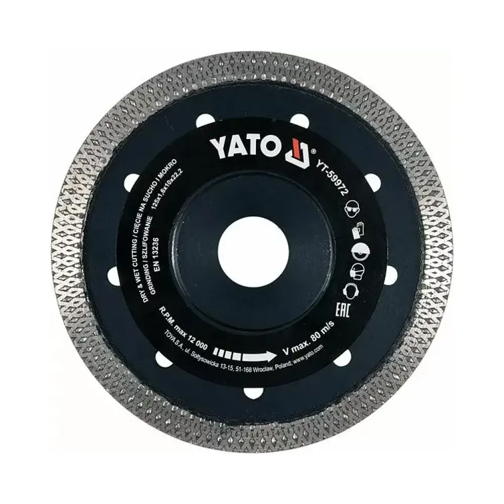 Диск обрізний алмазний YATO Ø= 125x1.6x10x22.2мм YT-59972