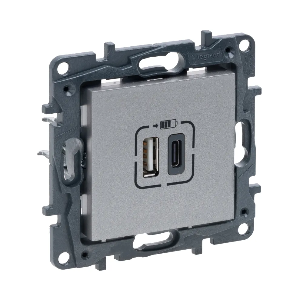 Розетка USB Legrand Niloe Step алюминий двойная А+С 863340