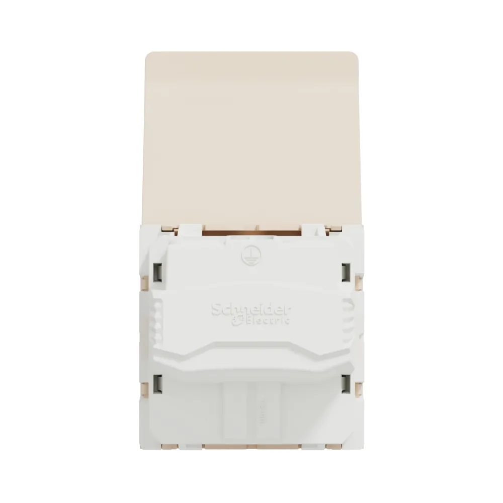 Розетка Schneider Electric Unica New слонова кістка із заземленням зі шторками з кришкою NU303744TA