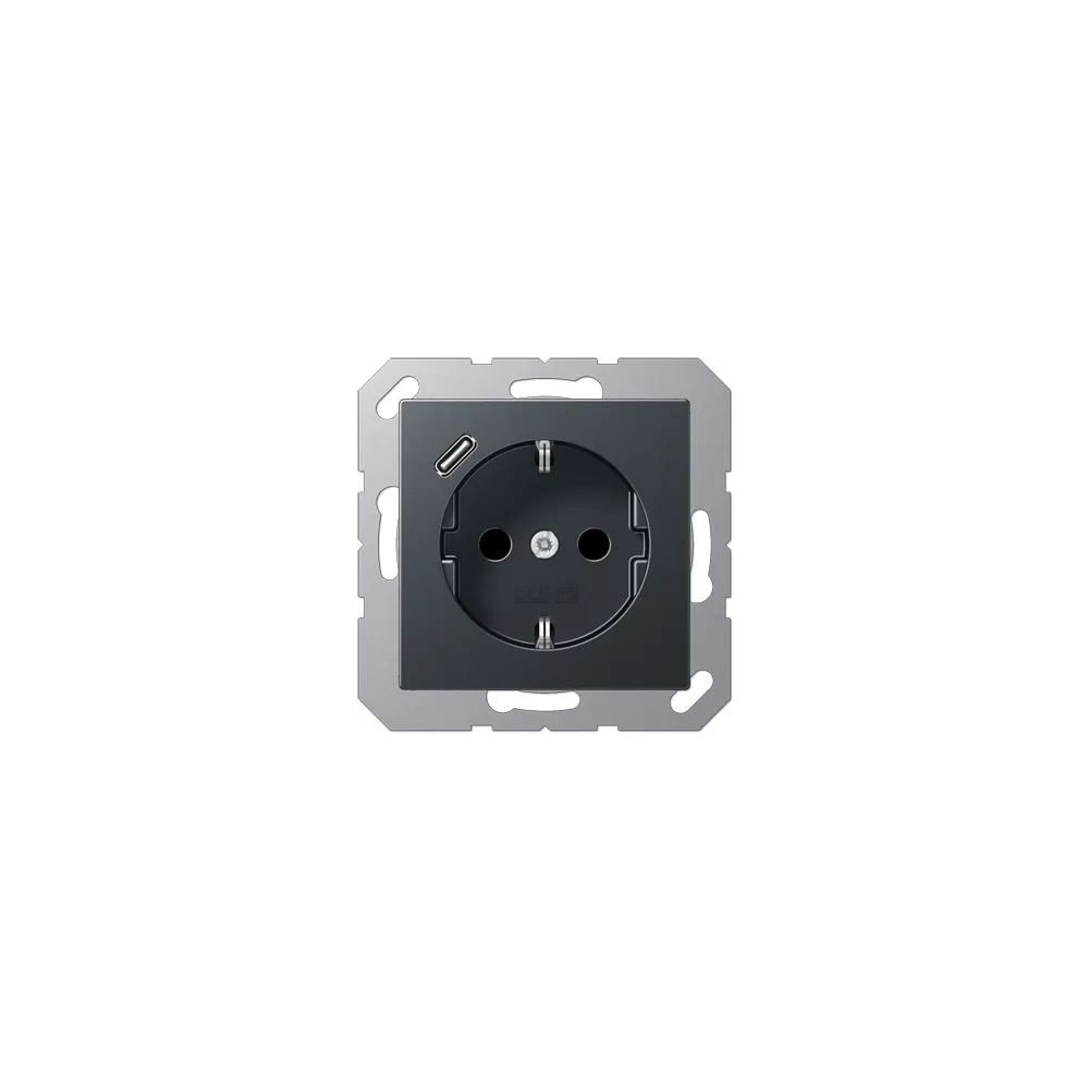 JUNG A Розетка SСHUKO з USB тип C матовий антрацит A1520-18CANM