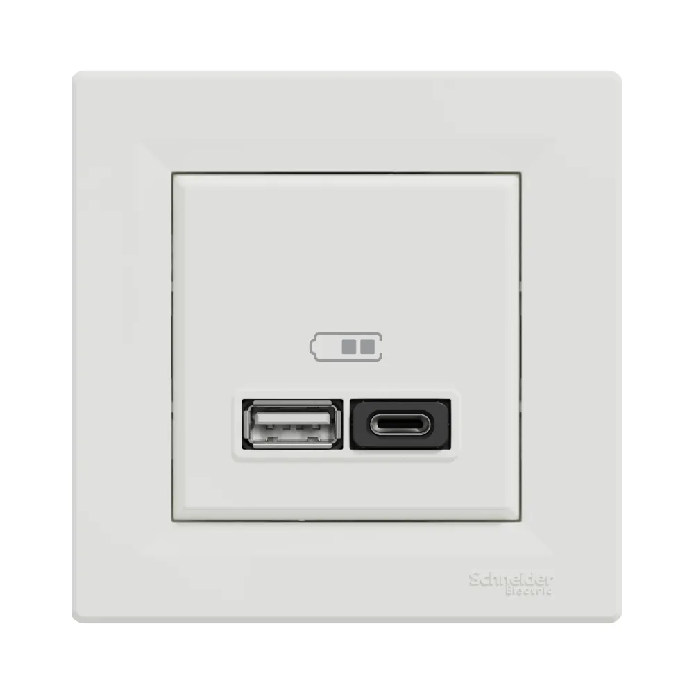 Schneider ASFORA USB розетка А+С, 3 А, 45 Вт, біла EPH2700421