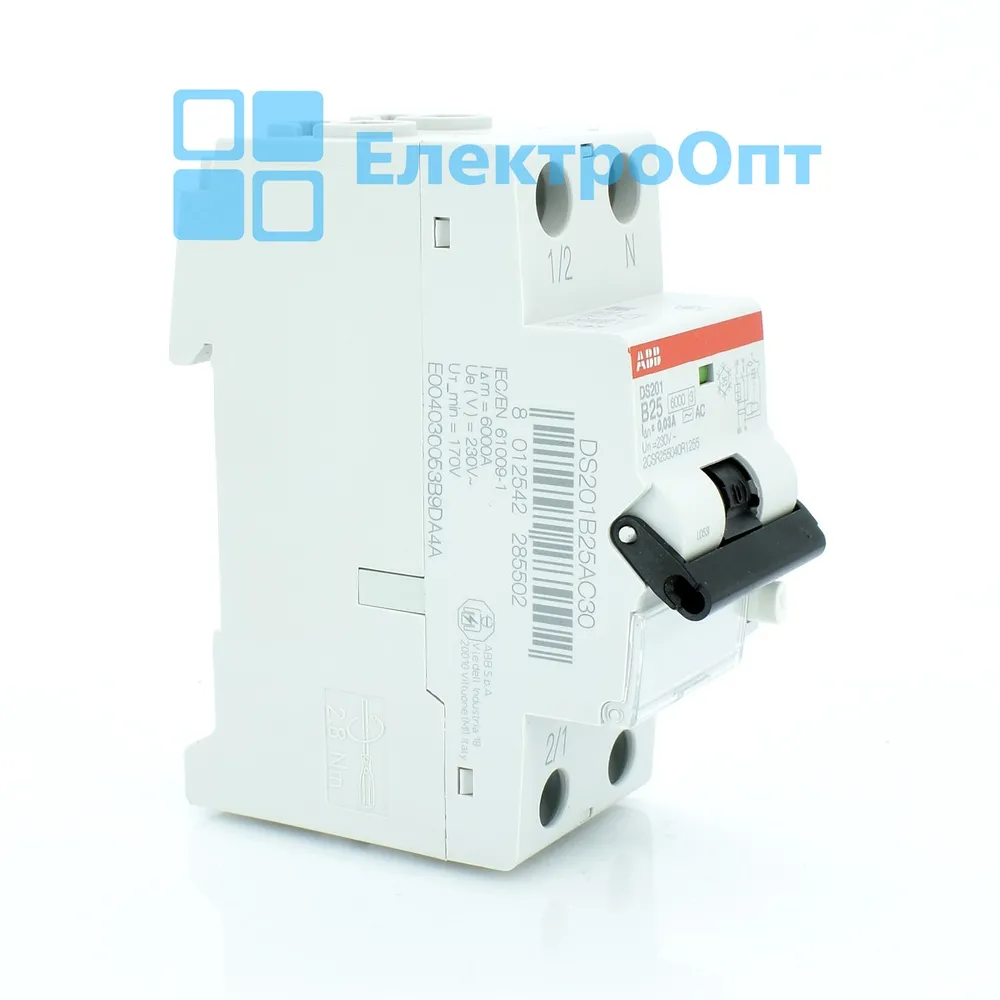 Диференційний автомат ABB AC 2P 6kA B-25 30mA DS201B25/AC-0,03