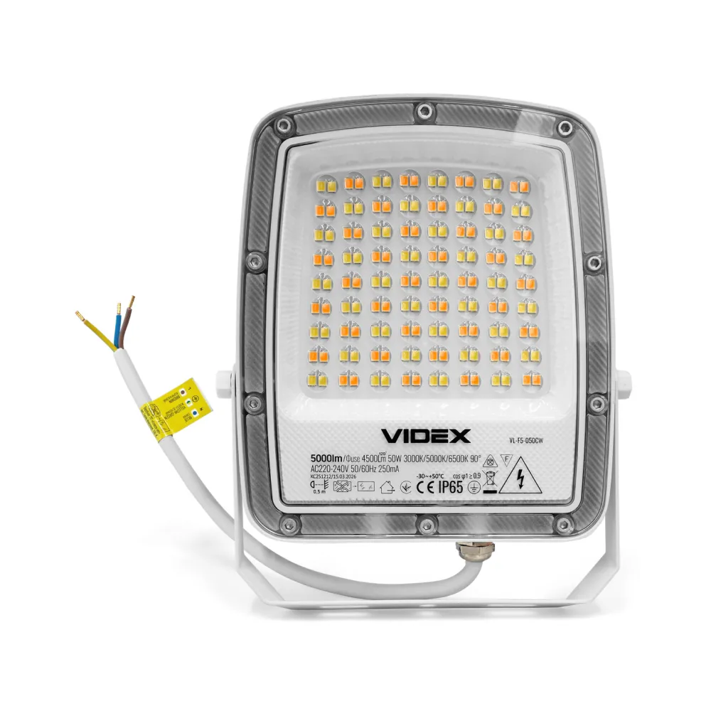 LED прожектор VIDEX 50W 300-5000-6500K 230V Білий VL-F5-050CW