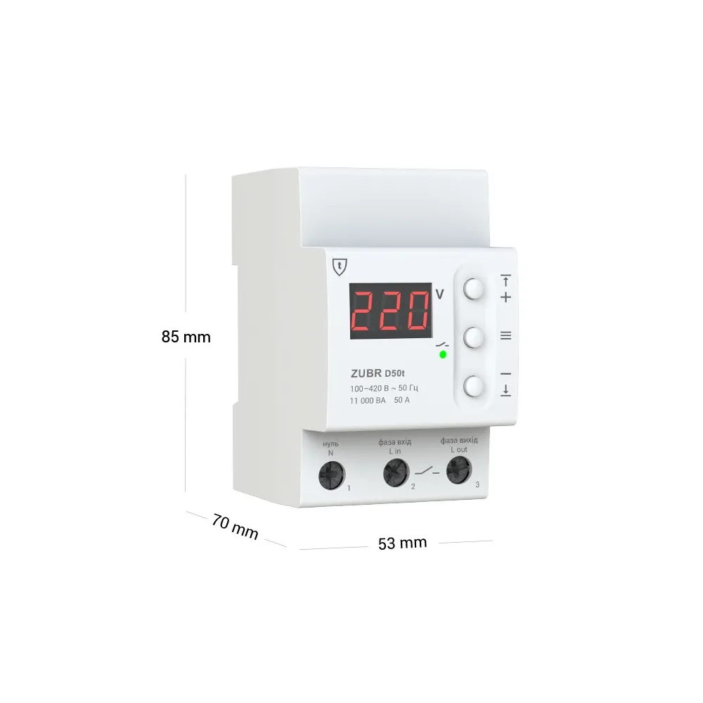 Реле напруги 50A (max 60A) 11000BA з термозахистом D50t ZUBR