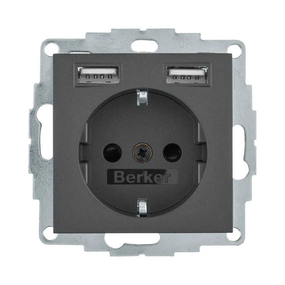 Розетка Berker S.1 з c/к + 2хUSB антрацит 48031606