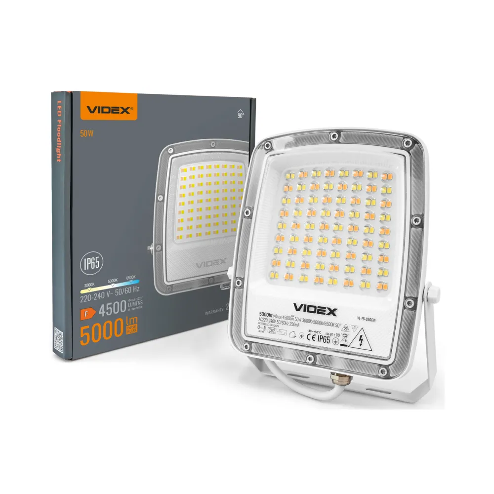 LED прожектор VIDEX 50W 300-5000-6500K 230V Білий VL-F5-050CW