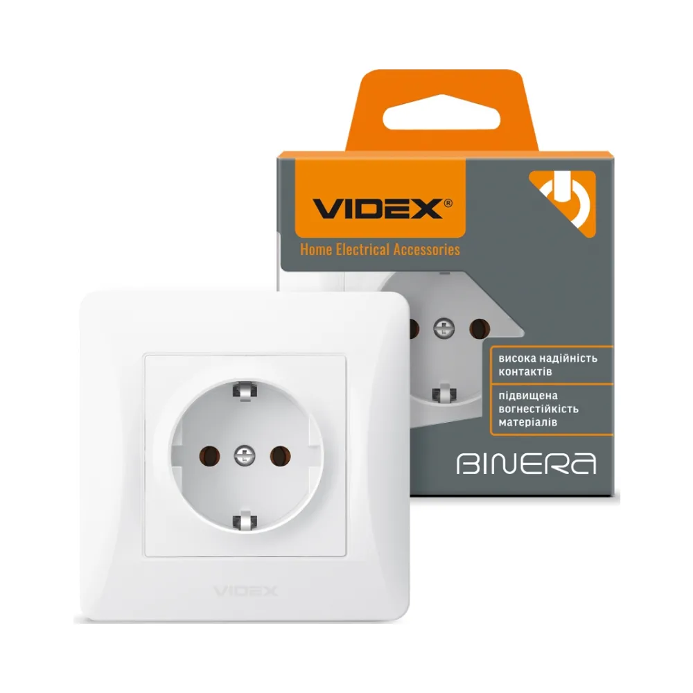Розетка одинарная VIDEX BINERA с заземлением белая VF-BNSK1G-W