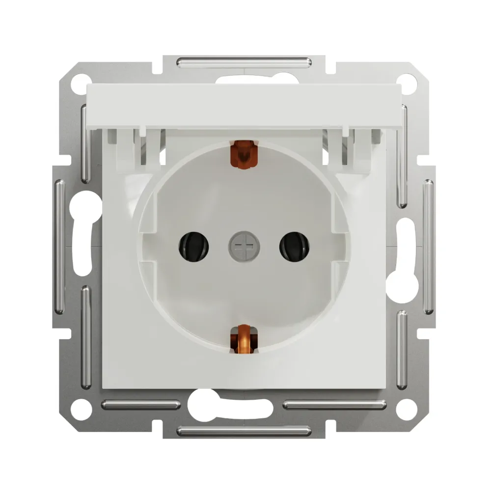 Розетка Schneider Electric Asfora біла одинарна з заземленням з кришкою без рамки EPH3170121