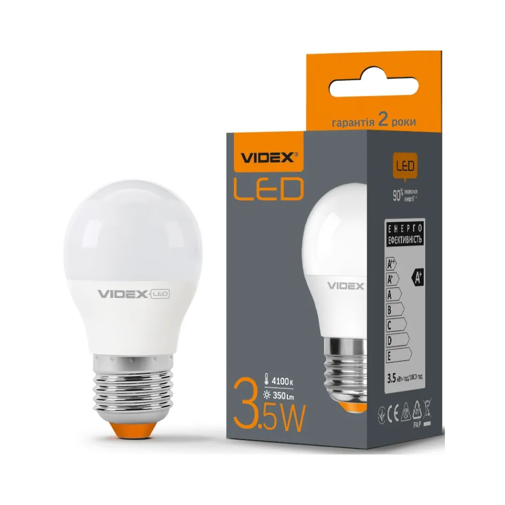 LED лампа VIDEX  G45e 3.5W E27 4100K VL-G45e-35274