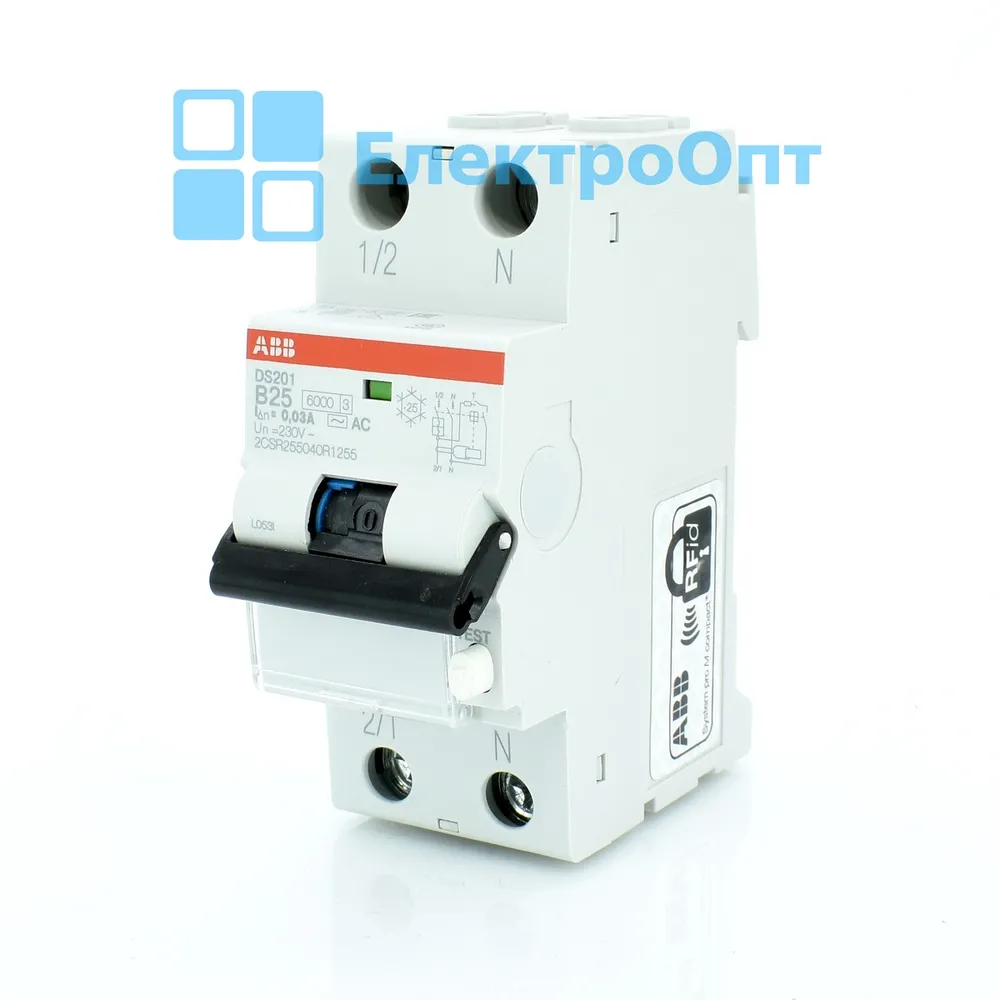 Диференційний автомат ABB AC 2P 6kA B-25 30mA DS201B25/AC-0,03