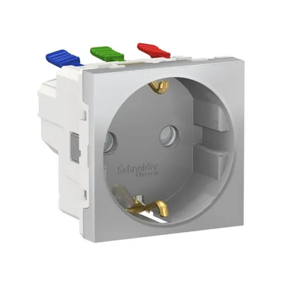 Розетка Schneider Electric Unica New алюміній із заземленням внутрішня зі шторками NU305730