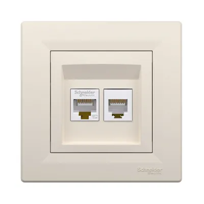 Розетка Schneider Electric Asfora комп'ютерна RJ45 UTP 5E та телефонна RJ12 кремова EPH4900123