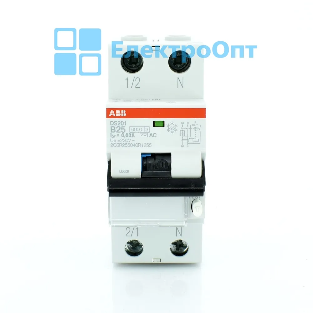 Диференційний автомат ABB AC 2P 6kA B-25 30mA DS201B25/AC-0,03