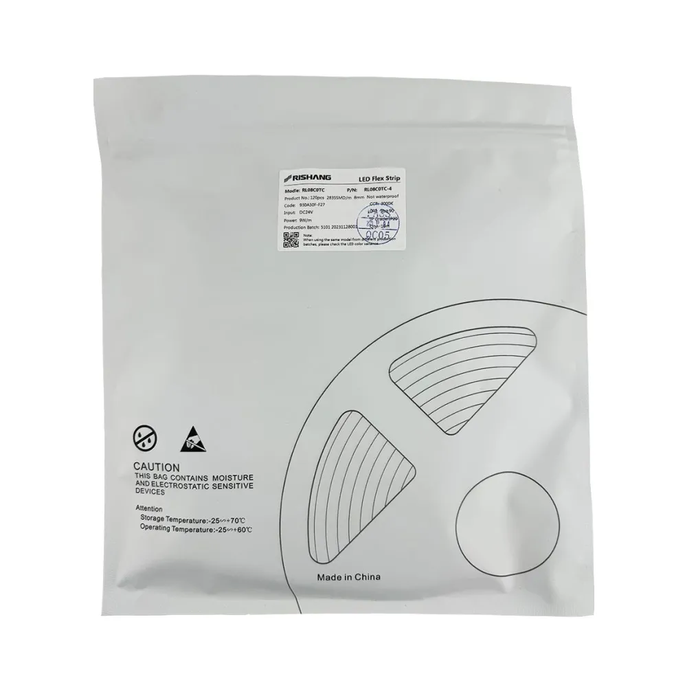 LED лента RISHANG 2835-120-IP20-WW-8-24 RL08C0TC-4 3000K CRI90 (10м н.у.) 20282