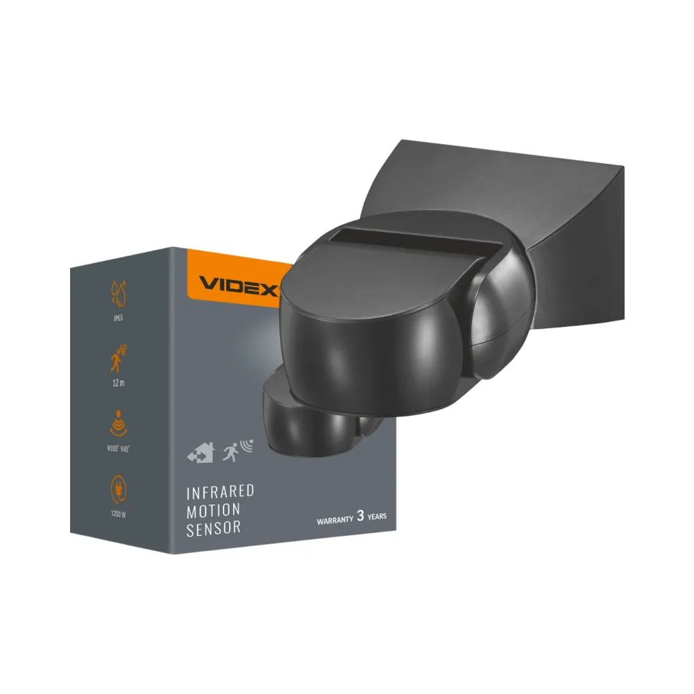 Датчик движения и освещенности VIDEX 220V 1200W IP20 инфракрасный Black VL-SPW15B