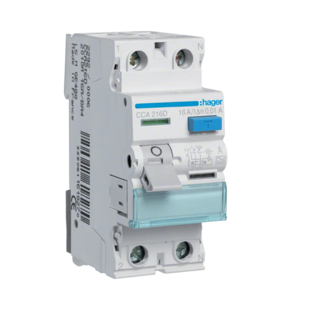 Дифреле (ПЗВ) Hager Тип A 2P 10mA 6kA 16A CCA216D