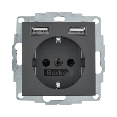 Розетка Berker S.1 з з/к + 2хUSB антрацит 48031606