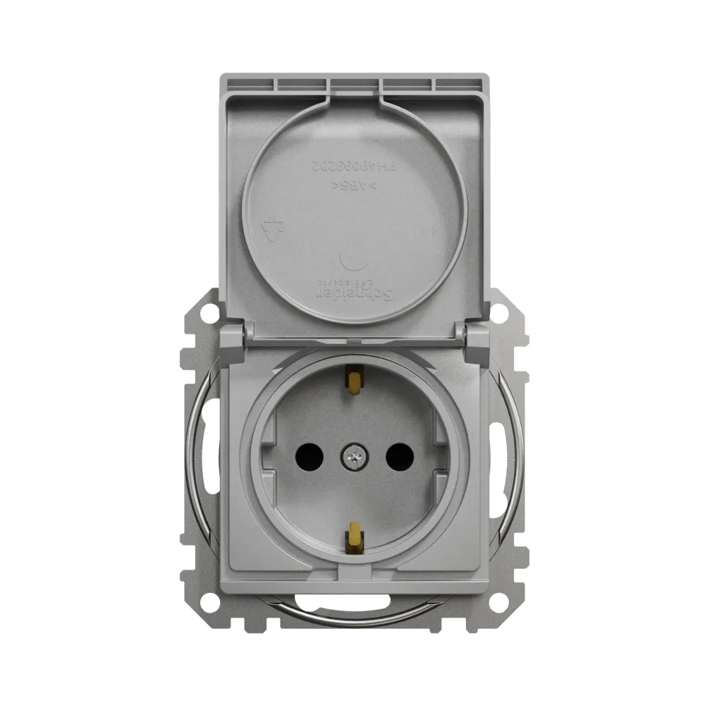 Schneider Sedna Design Розетка 1-а З/К внутр. зі шторками та кришкою Sedna Design Алюміній SDD113024