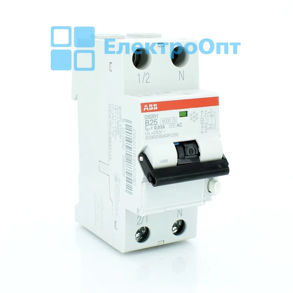 Диференційний автомат ABB AC 2P 6kA B-25 30mA DS201B25/AC-0,03