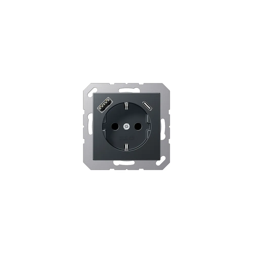 JUNG A Розетка SCHUKO з USB тип AC матовий антрацит A1520-15CAANM