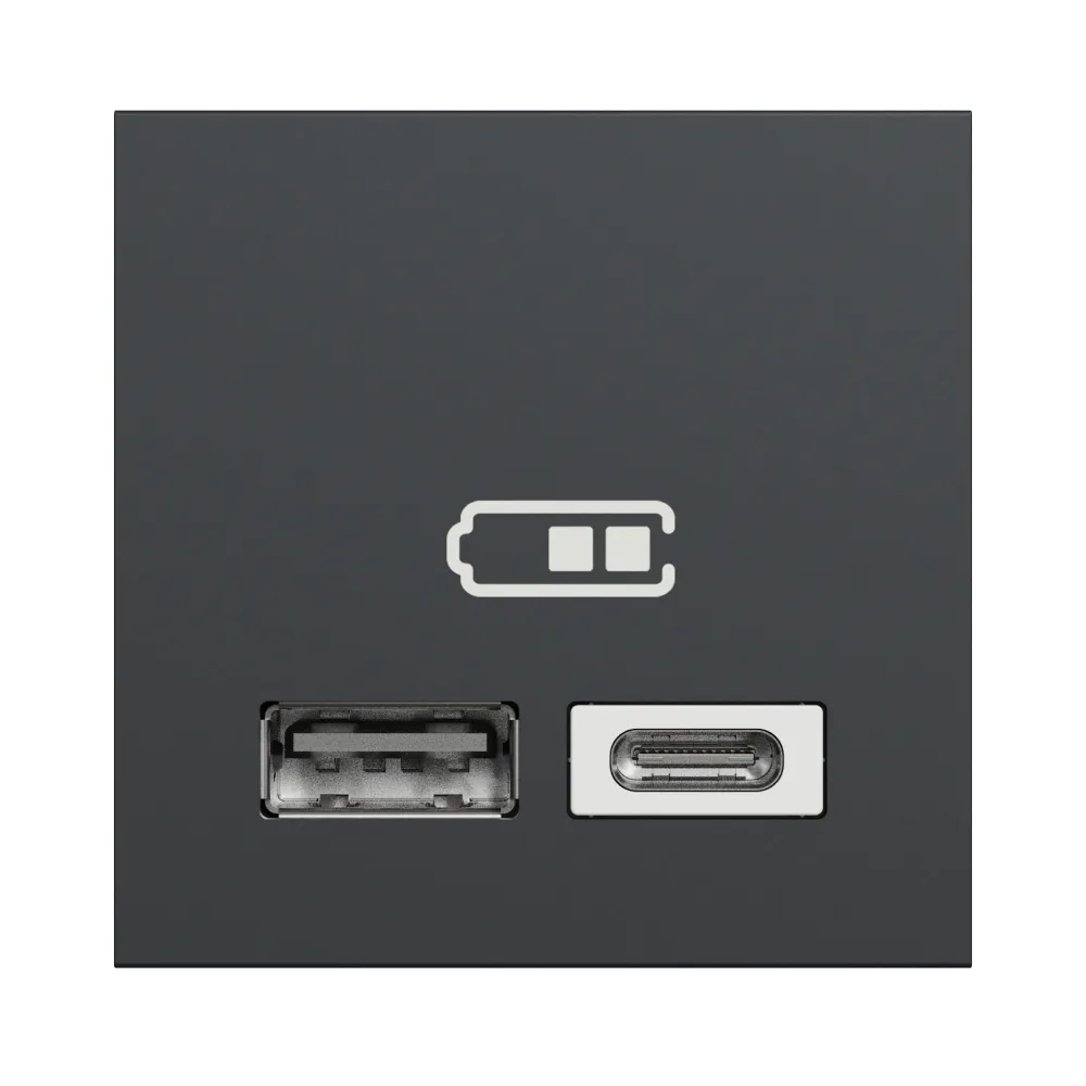 Розетка USB A+C Schneider Electric UNICA NEW 2 модуля антрацит NU301854
