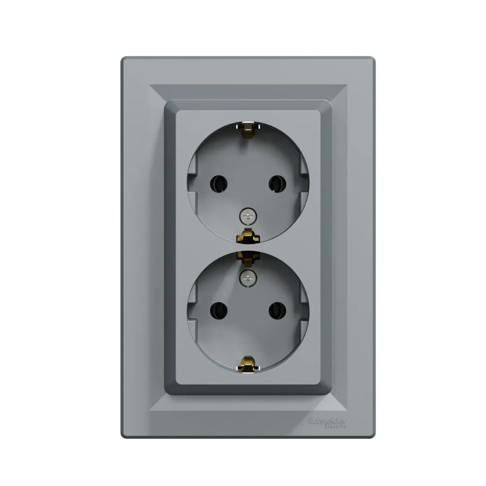 Розетка Schneider Electric Asfora сталь подвійна з заземленням внутрішня EPH9900162