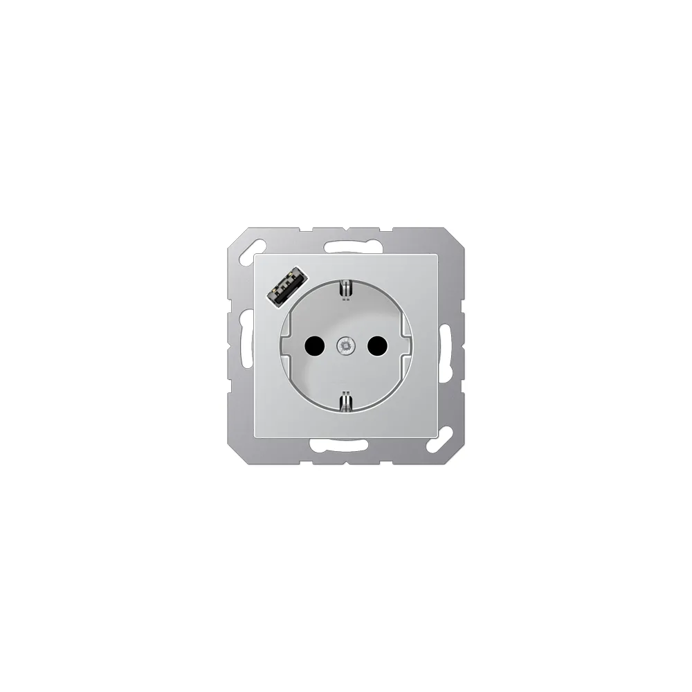 JUNG A Розетка SCHUKO з USB тип A алюміній A1520-18AAL