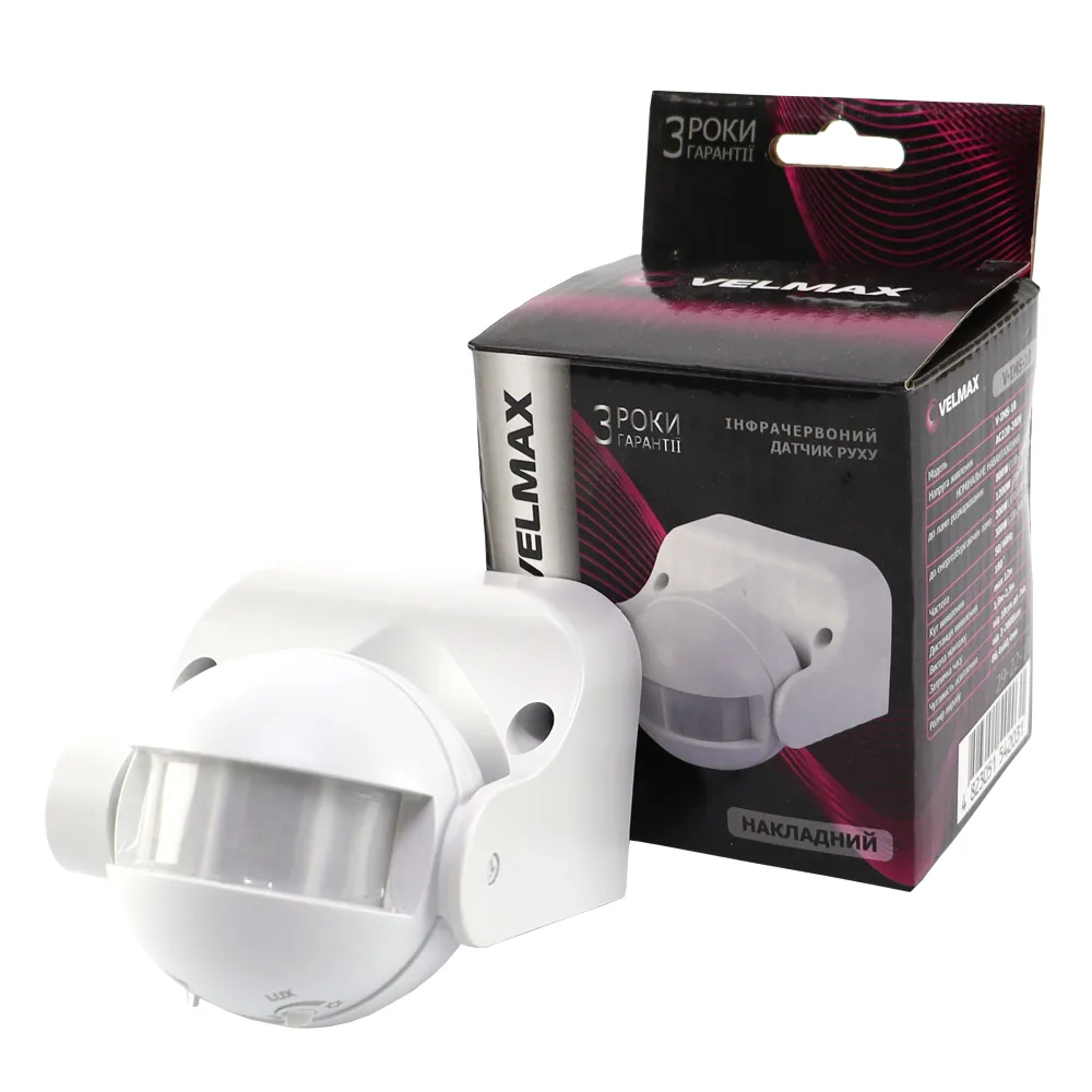 Датчик движения Velmax V-IMS-10 AC220-240V угол 180 (ST09) 29-22-10