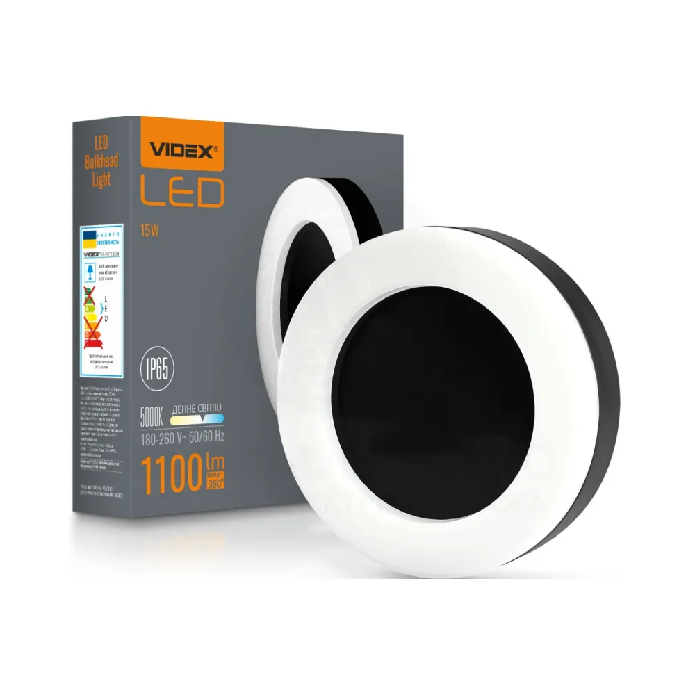 LED светильник VIDEX IP65 круглый 15W 5000K черный VL-BHFR-155B 485197
