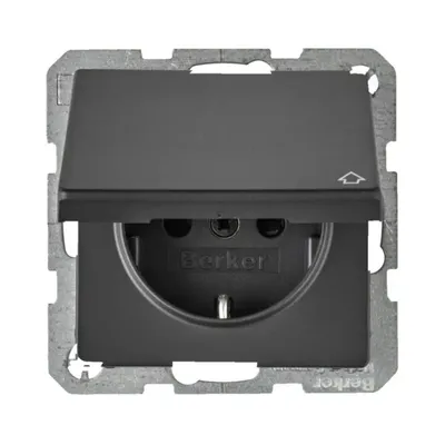 Розетка Berker Q.x з з/к з кришкою з шторками антрацит 47516086