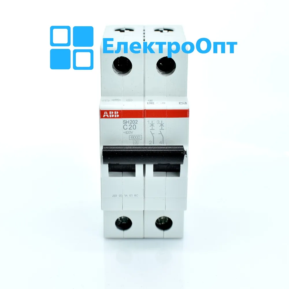 ABB Автоматичний вимикач, 6kA, 2p, SH202-C20