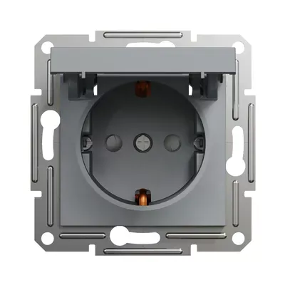 Розетка Schneider Electric Asfora сталь одинарна з заземленням внутрішня з кришкою EPH3100162