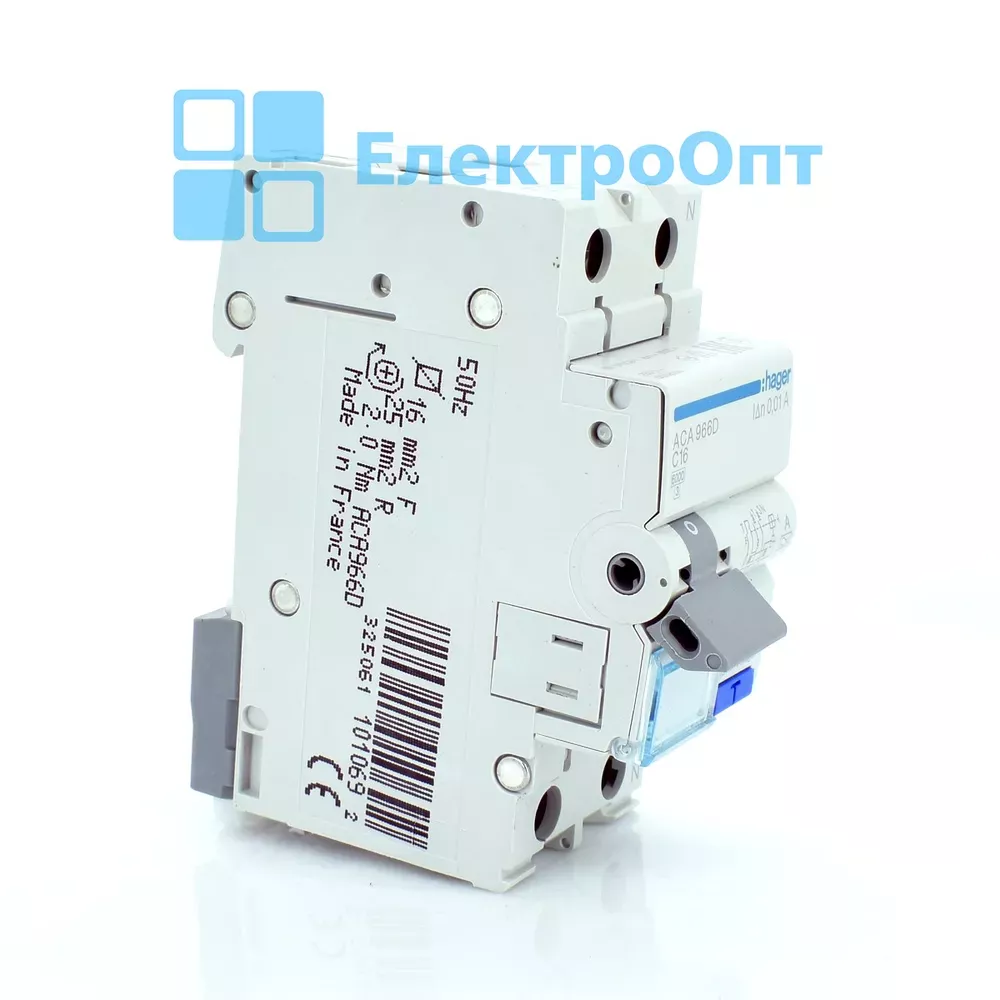 Hager Диференційний автомат Тип A 10mA 1P+N C-16A 6kA ACA966D