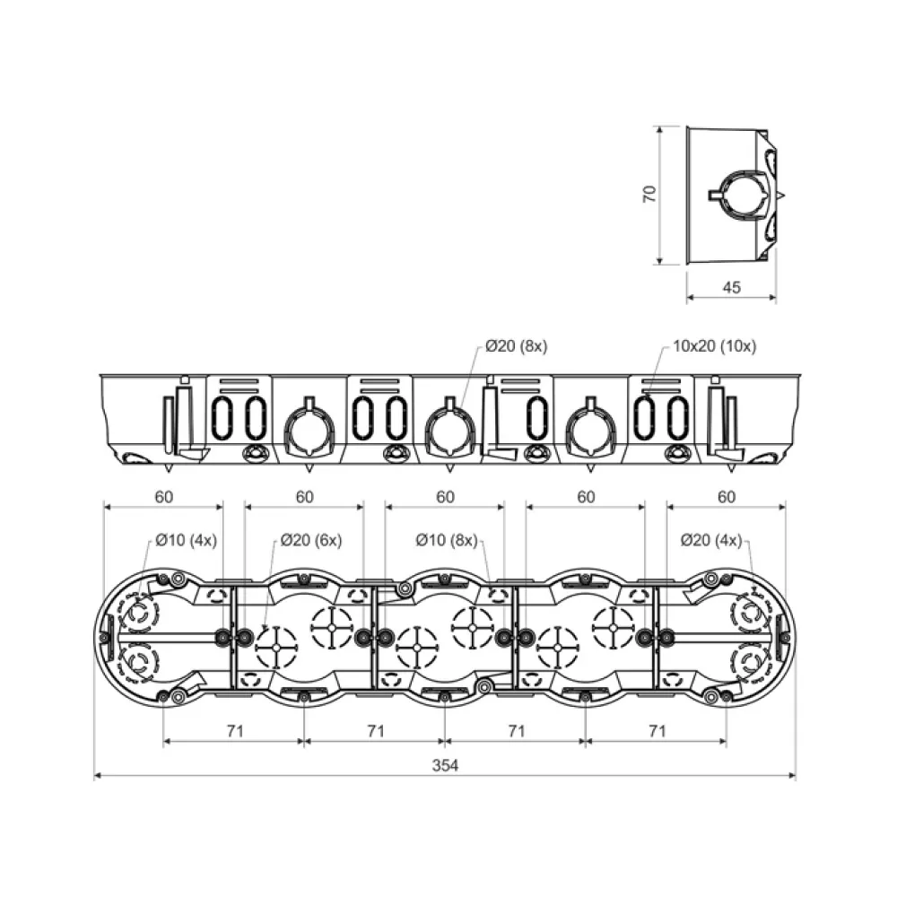 Коробка приладова п'ятикратна Kopos сіра KP 64/5_KA