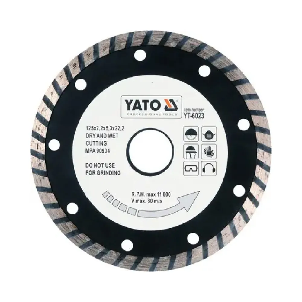 Диск обрізний алмазний відрізний YATO TURBO Ø= 125x8.0x22,2 мм. H= 2,6 мм YT-6023